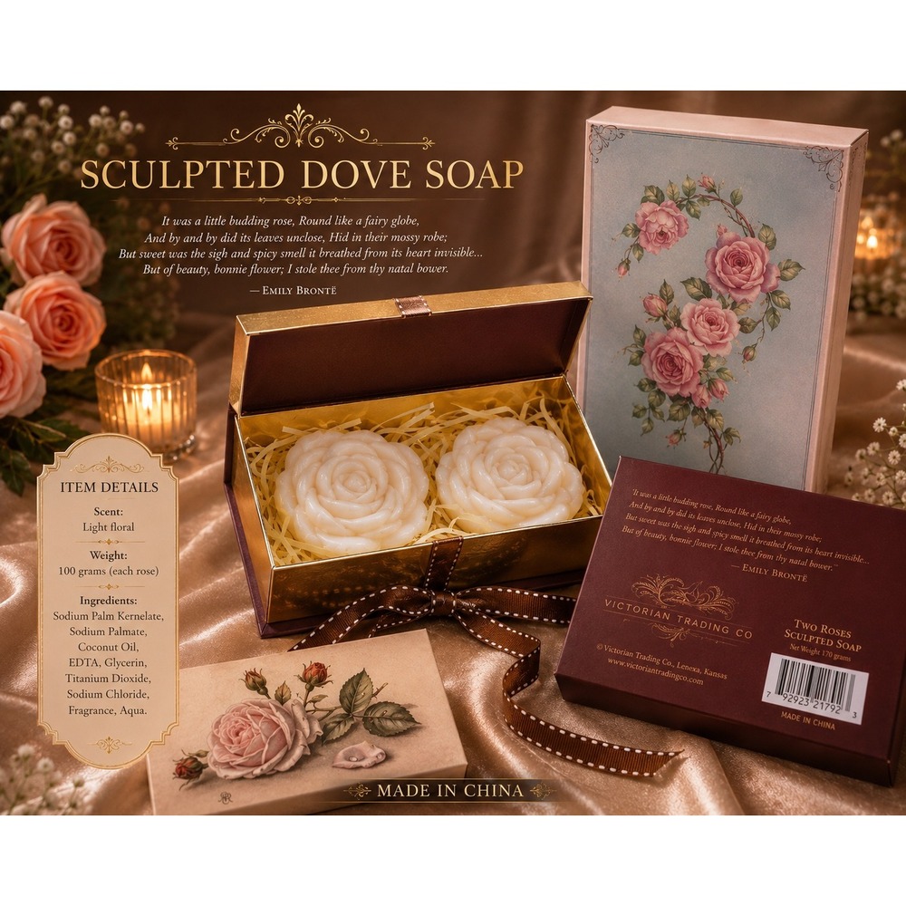 Victorian Trading Co Two Roses‎ Sculpted Soap Set Light Floral Gift Box NEW